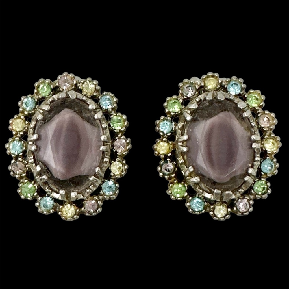 Arthur Pepper Givre Glass Vintage Signed ART Clip On Earrings
